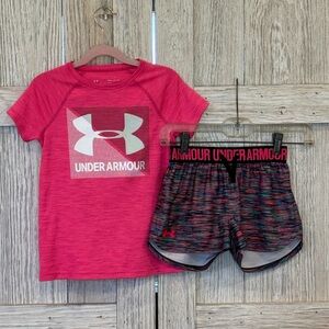 Under Armour HeatGear Loose Fit Shirt and shorts. Sz YSM